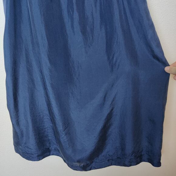 Eileen Fisher Small Silk Sequin Beaded Racerback Mini Slip Dress Navy Blue Glam - Picture 4 of 11